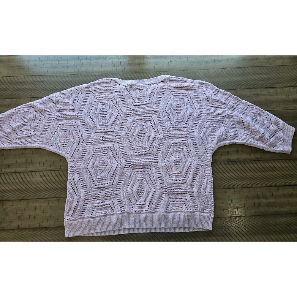 J Jill Sweater Large Lavender Open Knit Crochet Boho Beachy Coastal Cotton Blend - Picture 7 of 13
